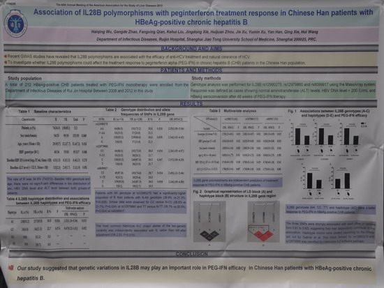 [AASLD2013]在中国汉族HBeAg阳性慢性乙型肝炎患者中，IL28B基因多态性与PEG-IFN治疗应答相关